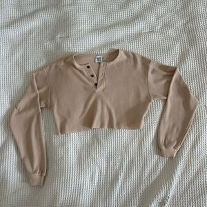 Princess Polly Beige Waffle Henley Top